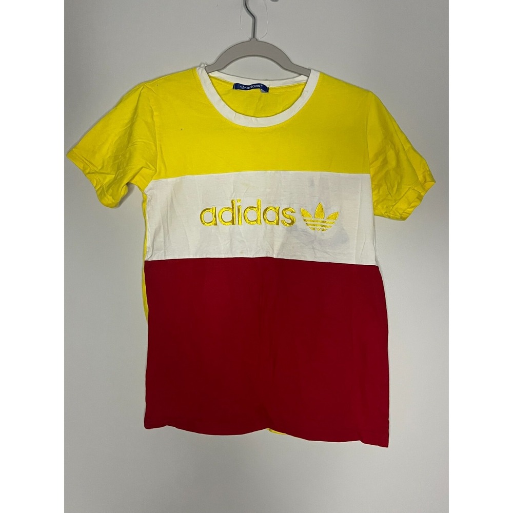 Adidas Colorblock Short Sleeve Crew Neck T-Shirt Womens Size Small Yellow Red